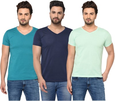 Bribzy Solid Men V Neck Dark Blue, Green, Light Green T-Shirt