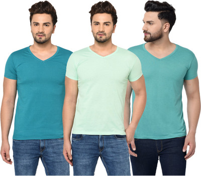 Jangoboy Solid Men V Neck Light Blue, Blue, Light Green T-Shirt