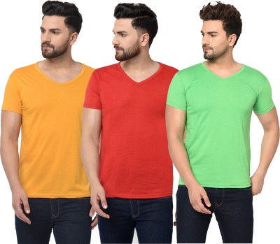 Jangoboy Solid Men V Neck Red, Green, Yellow T-Shirt