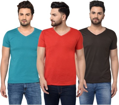 Jaskart Solid Men V Neck Red, Blue, Black T-Shirt