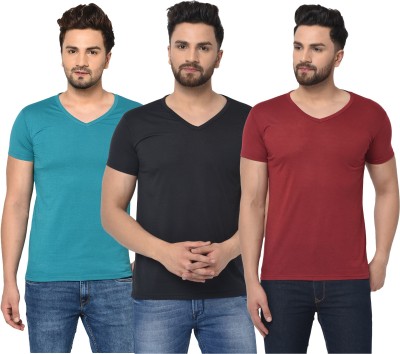 Adorbs Solid Men V Neck Maroon, Blue, Black T-Shirt