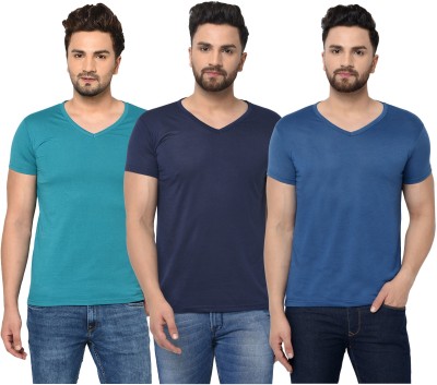 Bribzy Solid Men V Neck Multicolor T-Shirt