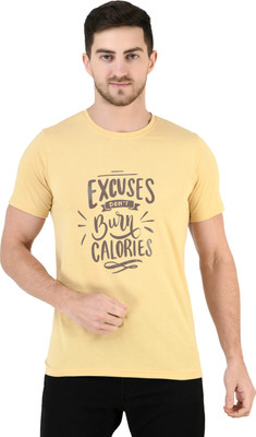 camellias Printed Men Round Neck Beige T-Shirt