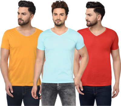 Adorbs Solid Men V Neck Red, Blue, Yellow T-Shirt