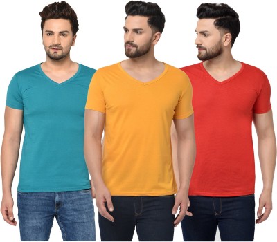 Jangoboy Solid Men V Neck Red, Blue, Yellow T-Shirt