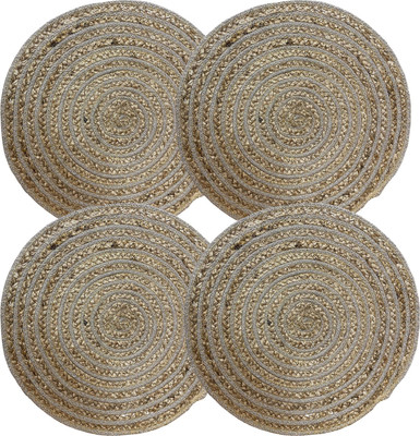 pepme Round Pack of 4 Table Placemat(Beige, Silver, Jute)
