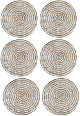 pepme Round Pack of 6 Table Placemat(Beige, White, Jute)