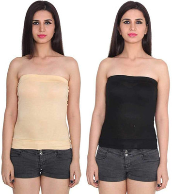 AL.MO ENTERPRISES Casual No Sleeve Solid Women Black, Beige Top