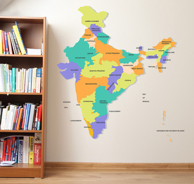 Wallzone 100 cm India Map Removable Sticker(Pack of 1)