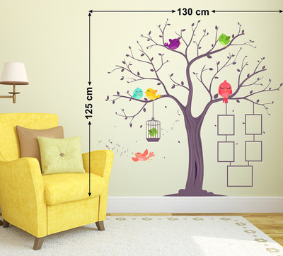 WALLSTICK 91.44 cm TREE FRAME WITH ANIMALS STICKER Self Adhesive Sticker(Pack of 1)