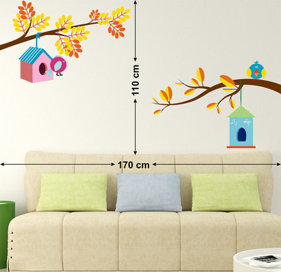 WALL STICKS 91.44 cm TREE BIRD STICKER Self Adhesive Sticker(Pack of 1)
