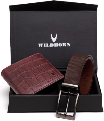 WILDHORN Wallet & Belt Combo(Maroon, Brown)