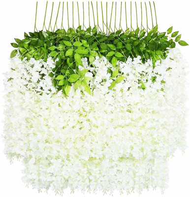 SBTs White Westeria Artificial Flower(42 inch, Pack of 4, Vine & Creepers)