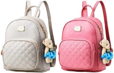 People Creation White-Pink teddy combo 10 L Backpack(White, Pink)