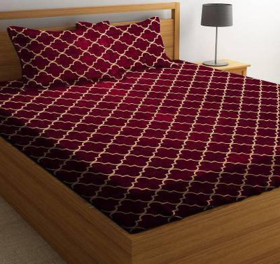 BROOME 160 TC Microfiber Double Printed Flat Bedsheet(Pack of 1, Red)
