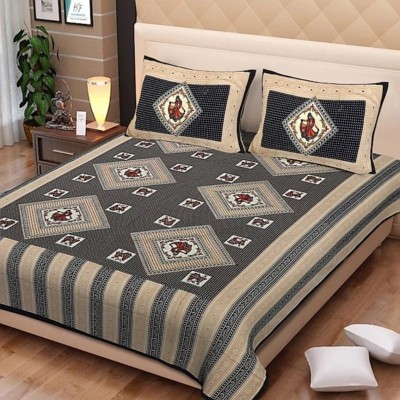 ARCZEN 151 TC Cotton Double Jaipuri Prints Flat Bedsheet(Pack of 1, Black)