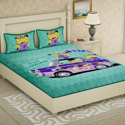 Navkar Creation 180 TC Cotton Double Cartoon Flat Bedsheet(Pack of 1, Green)