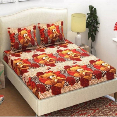 Aradhya Products 140 TC Microfiber Double 3D Printed Flat Bedsheet(Pack of 1, Brown)