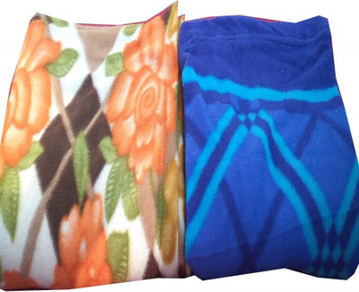 Comfytouch Printed Double Fleece Blanket for  AC Room(Polyester, Blue, Brown)