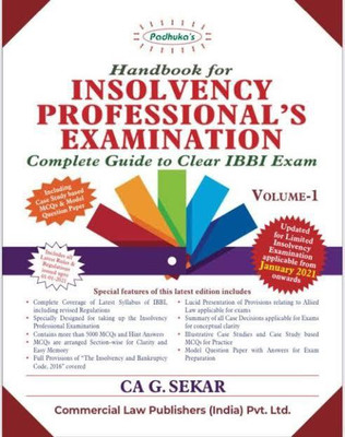 Handbook for Insolvency Professional's Examination ( Complete guide to clear IBBI Exam) Set of 2 Volumes(Paperback, CA G. Sekar)