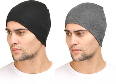 poshing Self Design Skull Cap Cap(Pack of 2)