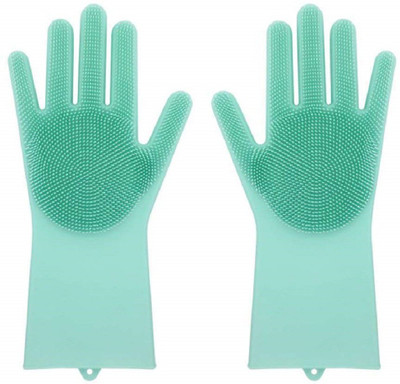 Nea Magic Silicone Dish Washing Gloves, Silicon Cleaning Gloves, Silicon Hand Gloves for Kitchen Dishwashing and Pet Grooming, Great for Washing Dish, Car, Bathroom (1 Pair) Wet and Dry Glove Set(Free Size Pack of 2)