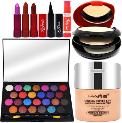 adbeni Combo - 26 Color Eye Shadow, Foundation, Lipstick with Compact Powder, Pack of 9, (GC1169)(9 Items in the set)