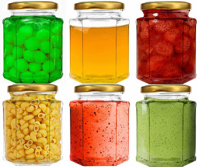FancyCrystal Glass Grocery Container  - 400(Pack of 6, Gold)