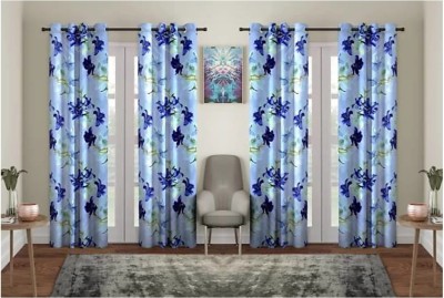 Sehbhagi 153 cm (5 ft) Polyester Semi Transparent Window Curtain (Pack Of 4)(Printed, Blue)
