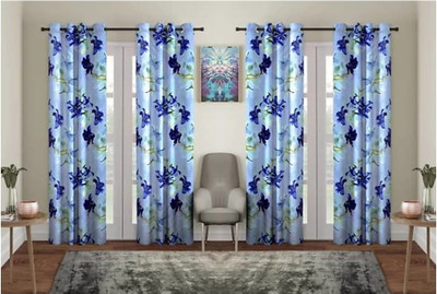 Achintya 153 cm (5 ft) Window Polyester Semi Transparent Curtain (Pack Of 4)(Blue, Printed)