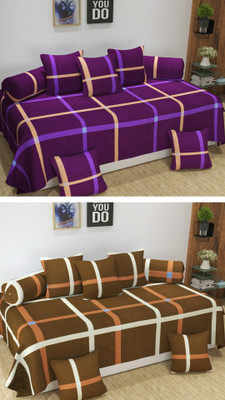 CASTIQA Polycotton Striped Diwan Set(Multicolor)