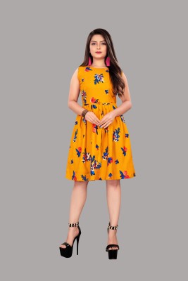 Hiral Creation Women A-line Yellow, Blue, Multicolor Dress