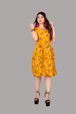 maruti fab Women A-line Yellow Knee Length Dress