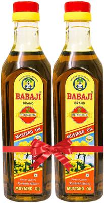 Babaji udyog Kachi Ghani Premium Mustard Oil 1Litre - (1/2 Litre each* Pack of 2) Mustard Oil Plastic Bottle  (2 x 0.5 L)