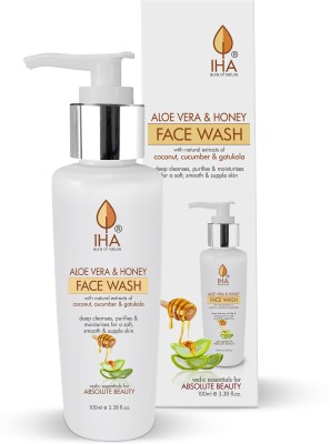 IHA Aloe Vera and Honey Herbal  - Moisturising  with Gotukola, Coconut and Cucumber, Hydrating Face Cleaner for Men and Women, Normal to Dry Skin - 100 ML Face Wash(100 ml)