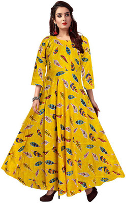 SILVER ORGANISATION Anarkali Gown(Yellow)