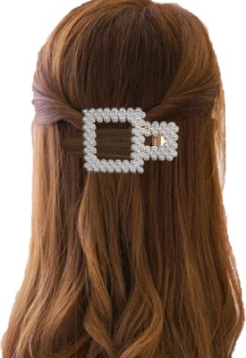 Proplady Designer Collection Stylish Pearls Embellished Metallic Wide Hair Clip, Pin,Hair Brooch for Girls and Women Hair Clip(White)