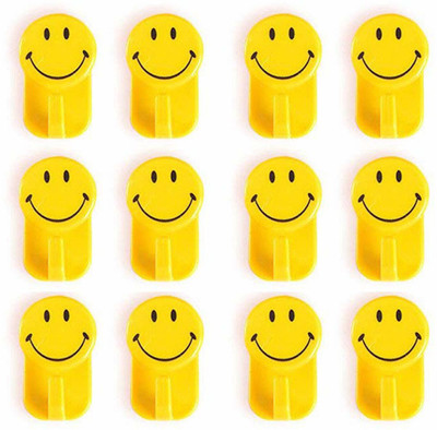MON N MOL Plastic Self-Adhesive Smiley Face Set Hook 12(Pack of 12)