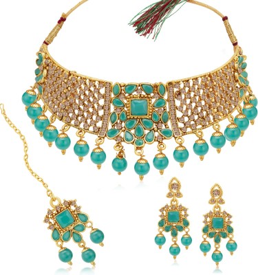 Sukkhi Alloy Gold-plated Blue, Gold Jewellery Set(Pack of 1)