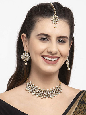 JewelShadi Alloy Gold-plated White Jewellery Set(Pack of 1)