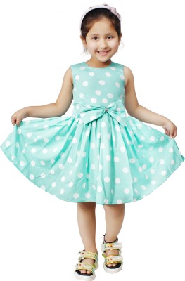 Alisha Moda Indi Girls Calf Length Casual Dress(Light Green, Sleeveless)