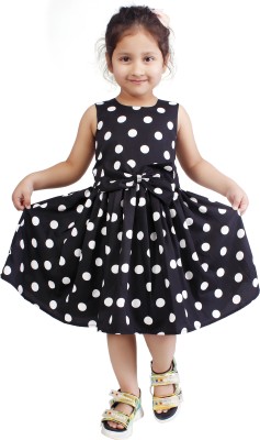 Klowvila Fashion Girls Midi/Knee Length Casual Dress(Black, Sleeveless)