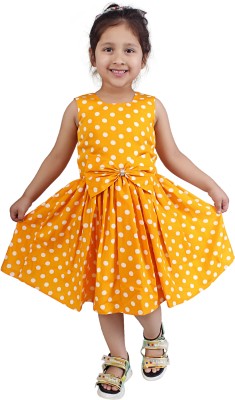 Linya Girls Midi/Knee Length Casual Dress(Yellow, Sleeveless)