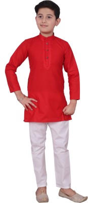 3SIX5 Boys Festive & Party Kurta and Pyjama Set(Red Pack of 1)