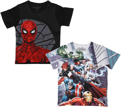 Spiderman Boys Graphic Print Polycotton, Polyester Regular T Shirt(Black, Pack of 2)