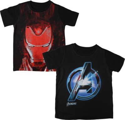 Marvel Avengers Boys Graphic Print Polycotton Regular T Shirt(Black, Pack of 2)