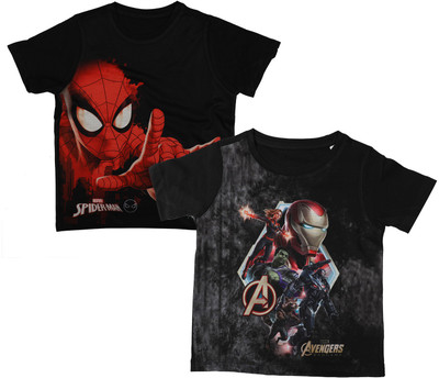 Spiderman Boys Graphic Print Polycotton Regular T Shirt(Black, Pack of 2)