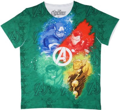 Marvel Avengers Boys Graphic Print Polycotton Regular T Shirt(Green, Pack of 1)