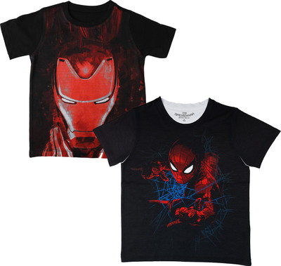 Marvel Avengers Boys Graphic Print Polycotton, Polyester Regular T Shirt(Black, Pack of 2)