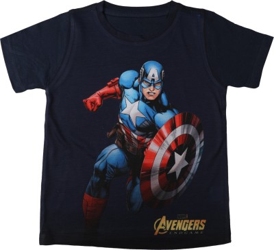 Marvel Avengers Boys Printed Polycotton, Cotton Blend Regular T Shirt(Dark Blue, Pack of 1)